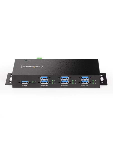 StarTech.com Hub USB Industrial de 7 Puertos Gestionado - Servicio Pesado - Caja de Metal - Protección ESD y Sobretensión -