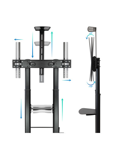 TooQ Ares Soporte de Suelo con Ruedas con Regulación de Altura para Pantallas 60"-100"