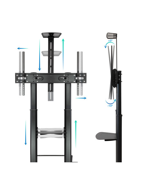 TooQ Ares Soporte de Suelo con Ruedas con Regulación de Altura para Pantallas 60"-100"