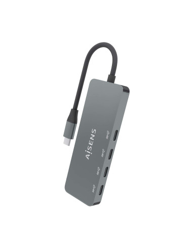 AISENS Hub USB 3.2 Gen2 10G USB-C, USB-C M-4xUSB-C H, Gris, 15cm