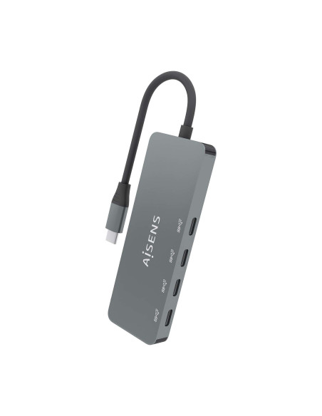 AISENS Hub USB 3.2 Gen2 10G USB-C, USB-C M-4xUSB-C H, Gris, 15cm