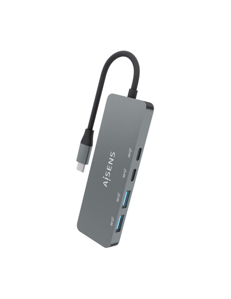 AISENS Hub USB 3.2 Gen2 10G USB-C, USB-C M-2xUSB-C H-2xUSB-A H, Gris, 15cm