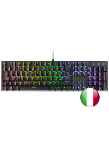 Mars Gaming MK422 Negro, Teclado Mecánico Gaming RGB, Antighosting, Switch Mecánico Rojo, Idioma Italiano