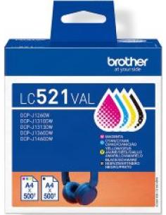 tinta lc521val pack de 4 cartuchos de tinta (bk/c/m/y) hasta 500 paginas segun iso/iec 24711