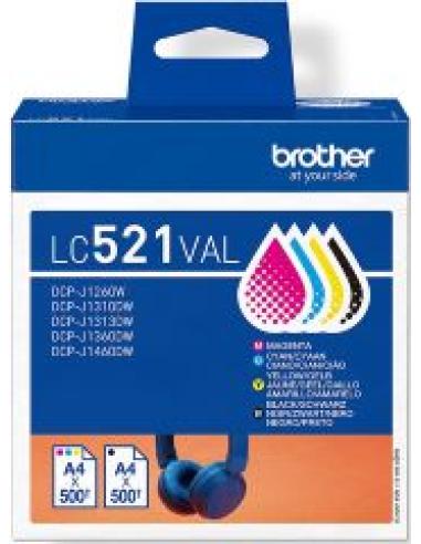 tinta lc521val pack de 4 cartuchos de tinta (bk/c/m/y) hasta 500 paginas segun iso/iec 24711