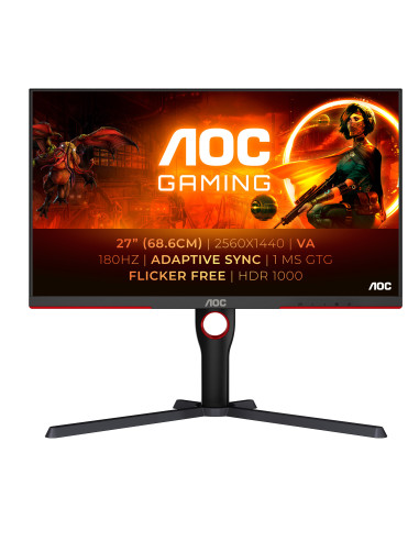 AOC G3 Q27G3XMN BK pantalla para PC 68,6 cm (27") 2560 x 1440 Pixeles 2K Ultra HD LED Negro, Rojo