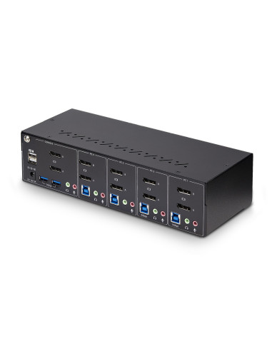 StarTech.com Switch Conmutador KVM de 4 Puertos y 2 Monitores DisplayPort - 4K 60Hz - Hub Ladrón 2 Puertos USB 5Gbps - 2x USB