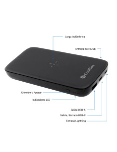 CoolBox POWERBANK QI INALAMBRICO USB-A USB-C MICROUSB LIGHTING 10.000MAH NEGRO