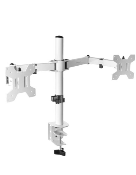 Mars Gaming MARM2 Blanco, Soporte de Monitor Dual de Brazo para Pantallas Hasta 27”, Articulado y Regulable en Altura,