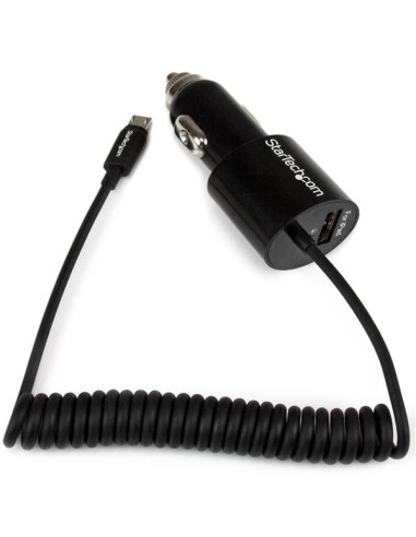 StarTech.com Cargador USB de 2 Puertos para Coche con Cable Micro USB y puerto USB - Negro