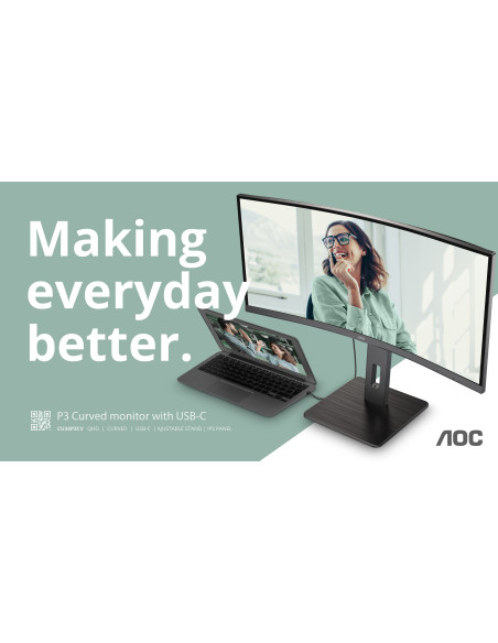 AOC CU34P3CV pantalla para PC 86,4 cm (34") 3440 x 1440 Pixeles UltraWide Quad HD LED Negro