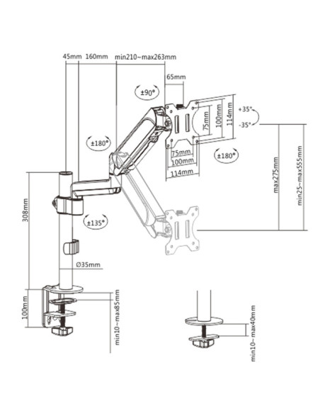 Gembird MA-DA1P-01 soporte para monitor 81,3 cm (32") Escritorio Negro