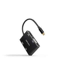 Nanocable Conversor USB-C M a HDMI H + DVI H + DP H + VGA H, Negro, 10 cm