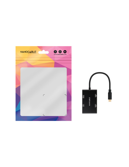 Nanocable Conversor USB-C M a HDMI H + DVI H + DP H + VGA H, Negro, 10 cm