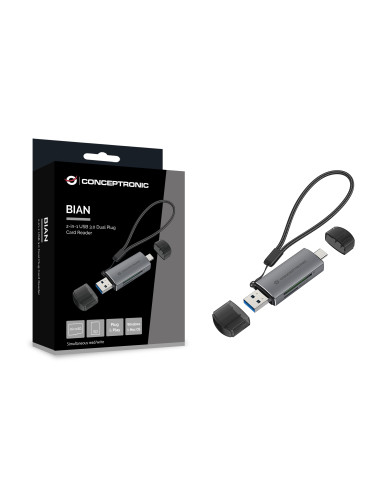 Conceptronic BIAN05G lector de tarjeta USB 3.2 Gen 1 (3.1 Gen 1) Type-A Type-C Gris