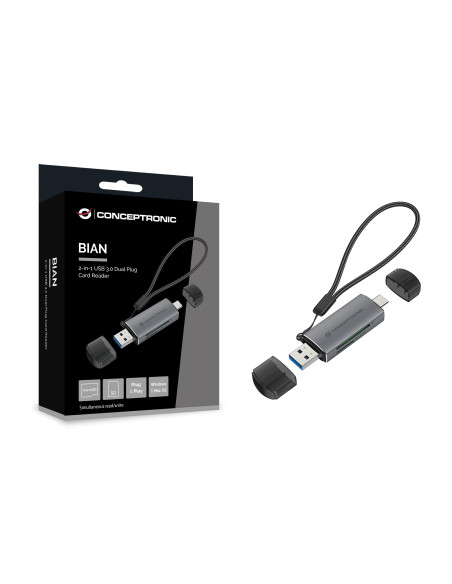 Conceptronic BIAN05G lector de tarjeta USB 3.2 Gen 1 (3.1 Gen 1) Type-A Type-C Gris