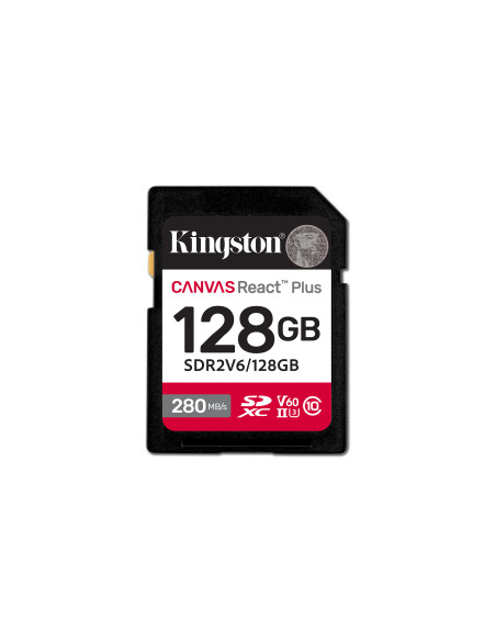 Kingston Technology 128GB Canvas React Plus SDXC UHS-II 280R 100W U3 V60 for Full HD 4K