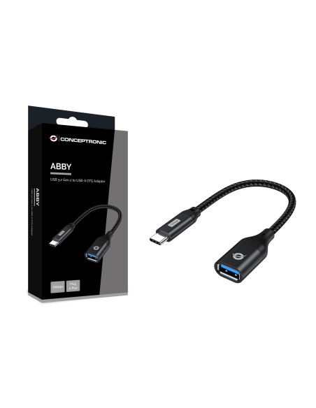 Conceptronic ABBY18B cambiador de género para cable USB-C USB-A Negro