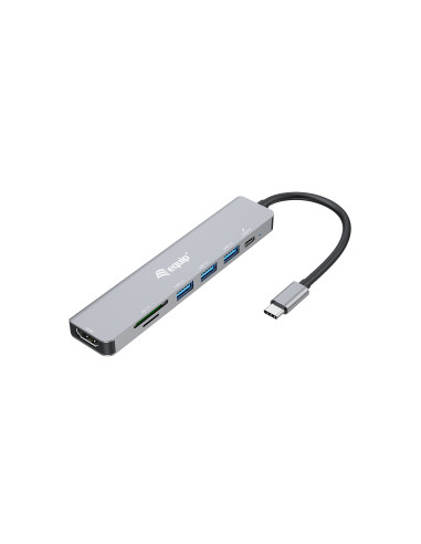 Equip 133494 Adaptador multifunción USB-C 7 en 1, HDMI 4K 60Hz, USB 3.2 Gen1 x 3 , TF MICRO SD, 100W USB PD