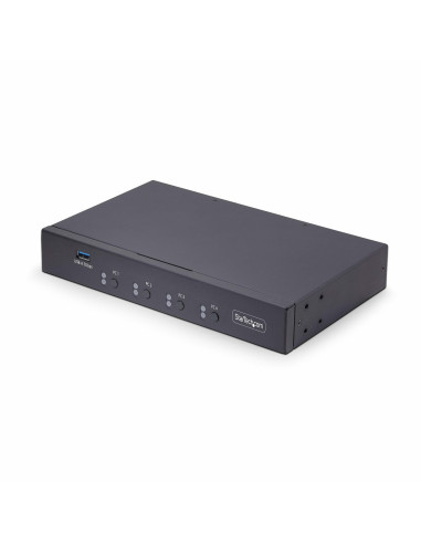 StarTech.com Switch KM USB 4 Puertos con Conmutación por Ratón - Conmutador KM USB 3.0 de Teclado y Ratón para 4 Ordenadores -