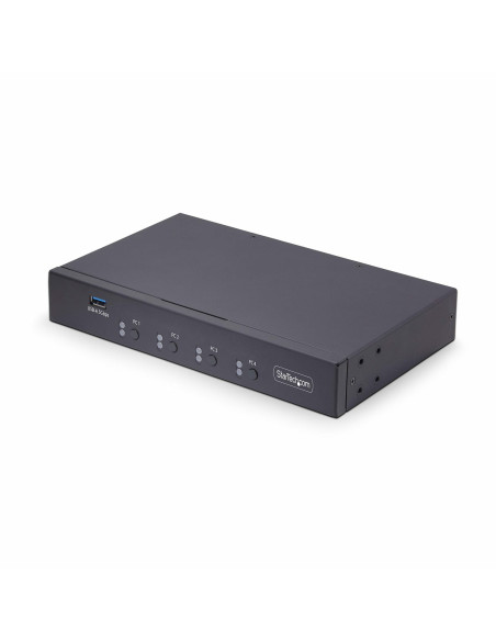 StarTech.com Switch KM USB 4 Puertos con Conmutación por Ratón - Conmutador KM USB 3.0 de Teclado y Ratón para 4 Ordenadores -