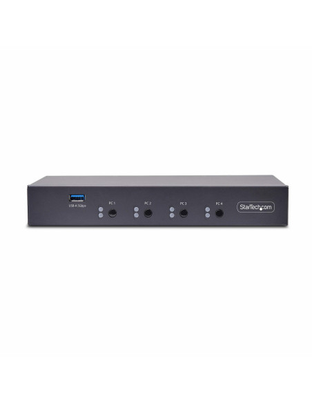 StarTech.com Switch KM USB 4 Puertos con Conmutación por Ratón - Conmutador KM USB 3.0 de Teclado y Ratón para 4 Ordenadores -