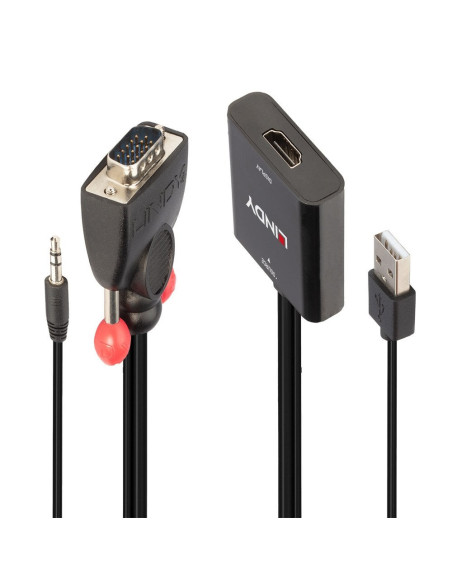 Lindy 38284 adaptador de cable de vídeo VGA (D-Sub) + 3,5mm HDMI + USB Negro