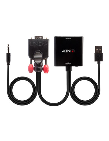 Lindy 38284 adaptador de cable de vídeo VGA (D-Sub) + 3,5mm HDMI + USB Negro