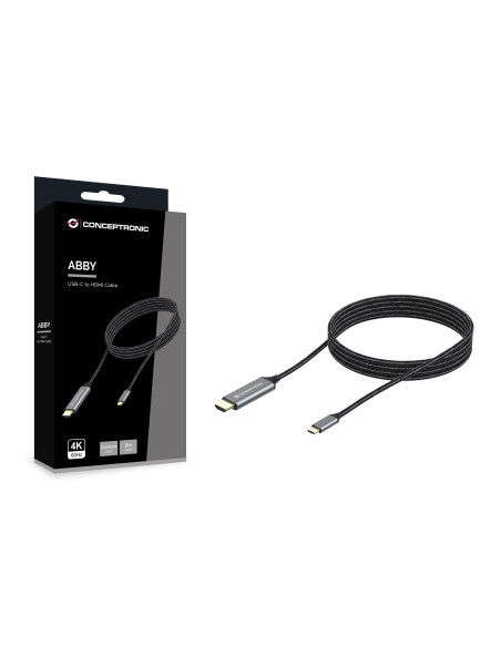 Conceptronic ABBY10G adaptador de cable de vídeo 2 m USB Tipo C HDMI Gris