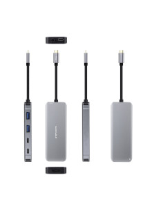 Nanocable HUB USB-C 6 en 1, Conversor USB-C 3.2 GEN1 5G a 2 x USB-A + 2 x USB-C + HDMI + USB-C PD 100W, Aluminio, 15 cm, Gris 2