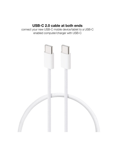 Nanocable Cable USB-C 2.0 60W 3A, USB-C M-USB-C M, Blanco, 1 m