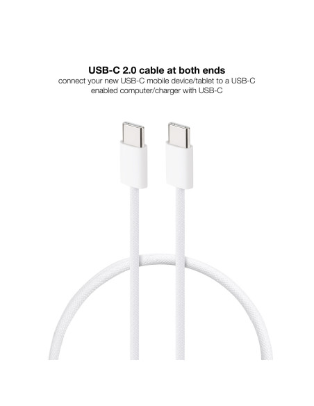 Nanocable Cable USB-C 2.0 60W 3A, USB-C M-USB-C M, Blanco, 1 m