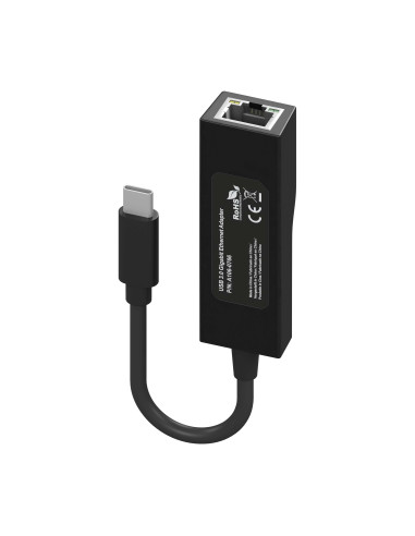 AISENS Conversor USB3.1 Gen1 USB-C a Ethernet Gigabit 10 100 1000 Mbps, Negro, 11 cm