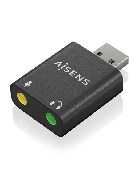 AISENS Conversor USB-A a Audio 48KHz, USB-A M-2xJack 3.5 H, Negro