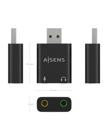 AISENS Conversor USB-A a Audio 48KHz, USB-A M-2xJack 3.5 H, Negro