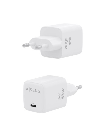 AISENS Cargador GaN 35W, 1xUSB-C PD3.0 QC4.0, Blanco