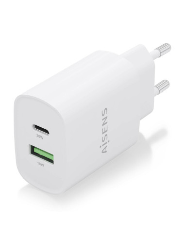 AISENS Cargador 20W, 1xUSB-C PD3.0, 1xUSB-A QC3.0, Blanco