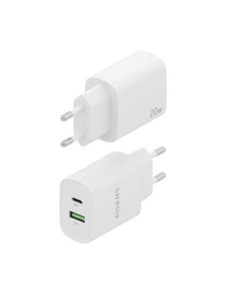 AISENS Cargador 20W, 1xUSB-C PD3.0, 1xUSB-A QC3.0, Blanco