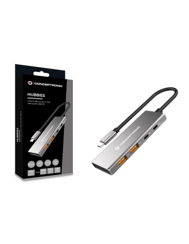Conceptronic HUBBIES15G hub de interfaz USB 3.2 Gen 2 (3.1 Gen 2) Type-C 10000 Mbit s Gris