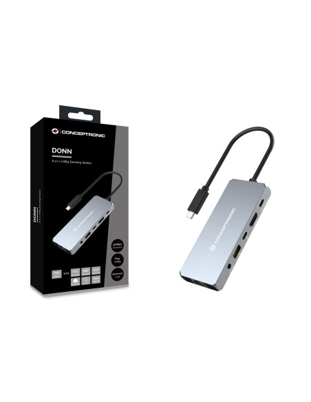 Conceptronic DONN22G base para portátil y replicador de puertos Alámbrico USB 3.2 Gen 2 (3.1 Gen 2) Type-C Gris