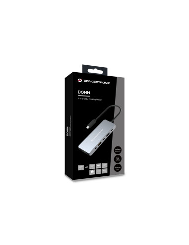 Conceptronic DONN22G base para portátil y replicador de puertos Alámbrico USB 3.2 Gen 2 (3.1 Gen 2) Type-C Gris