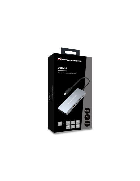 Conceptronic DONN22G base para portátil y replicador de puertos Alámbrico USB 3.2 Gen 2 (3.1 Gen 2) Type-C Gris