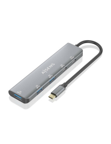 AISENS Hub USB 3.2 Gen1 5G USB-C, USB-C M-1xUSB-C PD100W H-1xUSB-C H-3xUSB-A H, Gris, 15cm