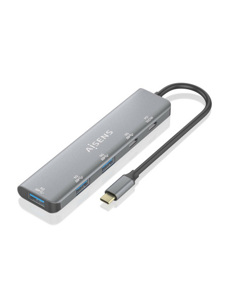 AISENS Hub USB 3.2 Gen1 5G USB-C, USB-C M-1xUSB-C PD100W H-1xUSB-C H-3xUSB-A H, Gris, 15cm