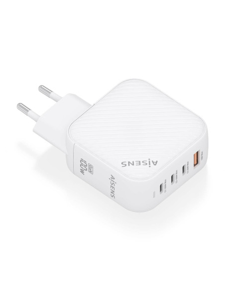 AISENS Cargador GaN 100W, 3xUSB-C PD3.0 QC4.0, 1xUSB-A QC3.0, Blanco
