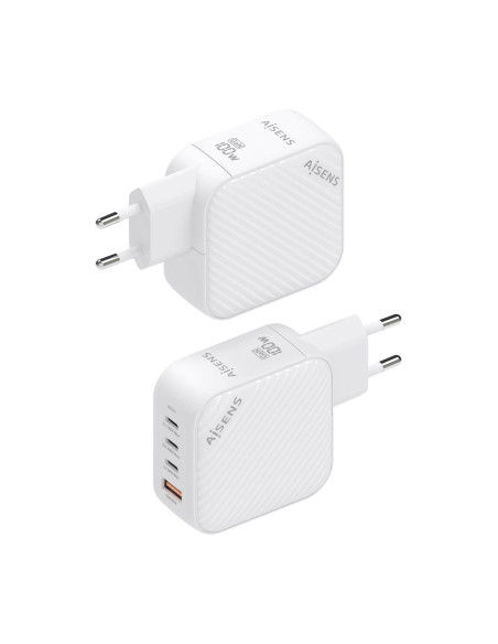 AISENS Cargador GaN 100W, 3xUSB-C PD3.0 QC4.0, 1xUSB-A QC3.0, Blanco