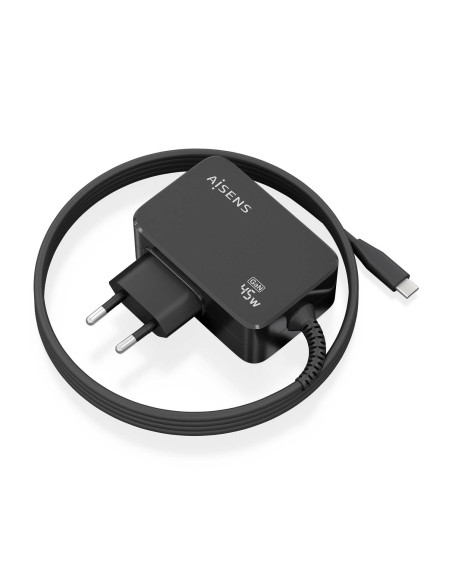 AISENS Cargador GaN 45W PD3.0 1xUSB-C 1.8m, Negro