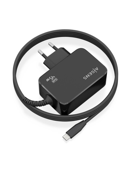 AISENS Cargador GaN 45W PD3.0 1xUSB-C 1.8m, Negro
