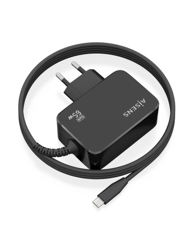 AISENS Cargador GaN 65W PD3.0 1xUSB-C 1.8m, Negro
