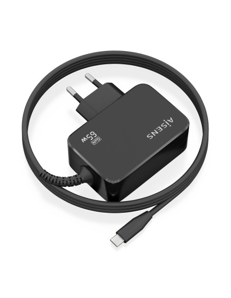AISENS Cargador GaN 65W PD3.0 1xUSB-C 1.8m, Negro